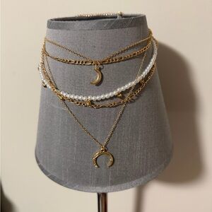 Gold and Pearl Layered Necklace Set